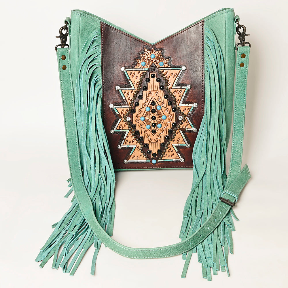 ADBG1199 American Darling Western Hand Tooled Leather Fringe Crossbody Bag
