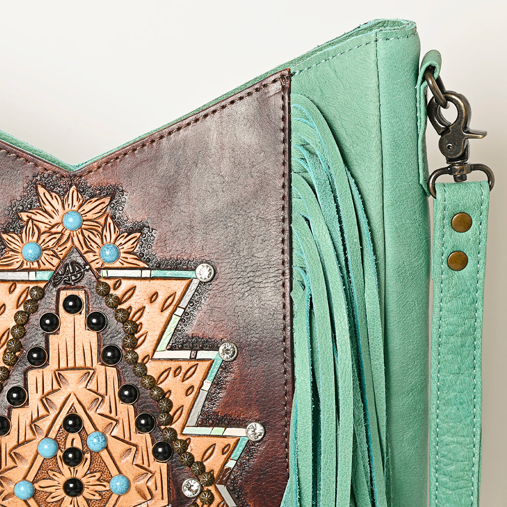 ADBG1199 American Darling Western Hand Tooled Leather Fringe Crossbody Bag