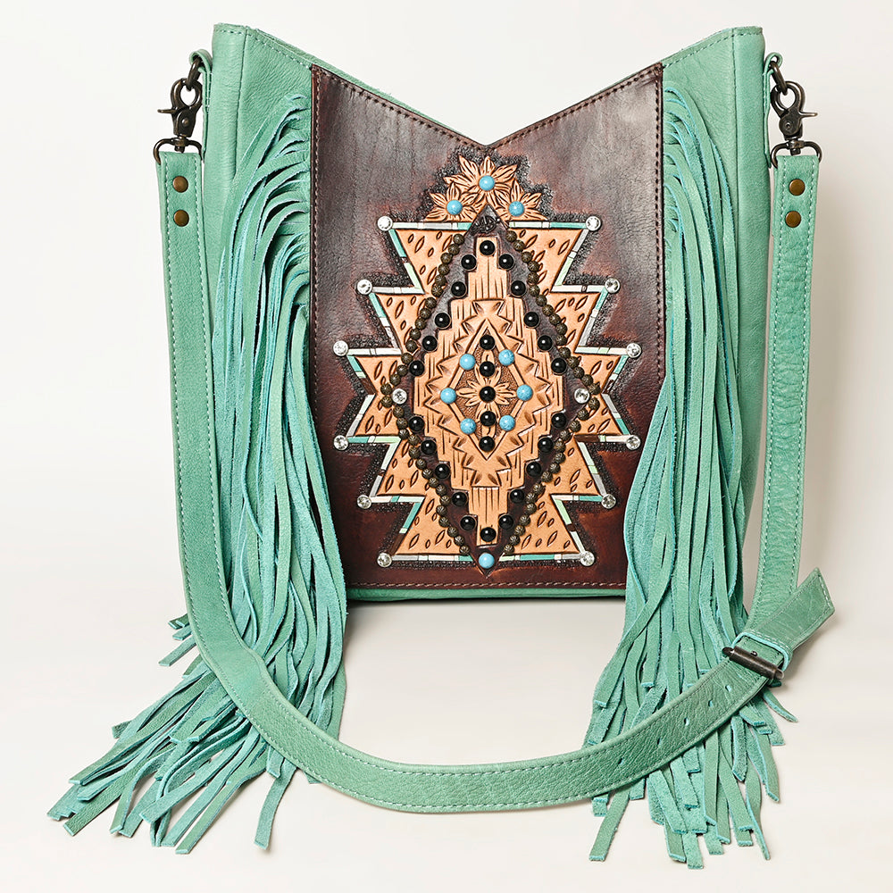 ADBG1199 American Darling Western Hand Tooled Leather Fringe Crossbody Bag