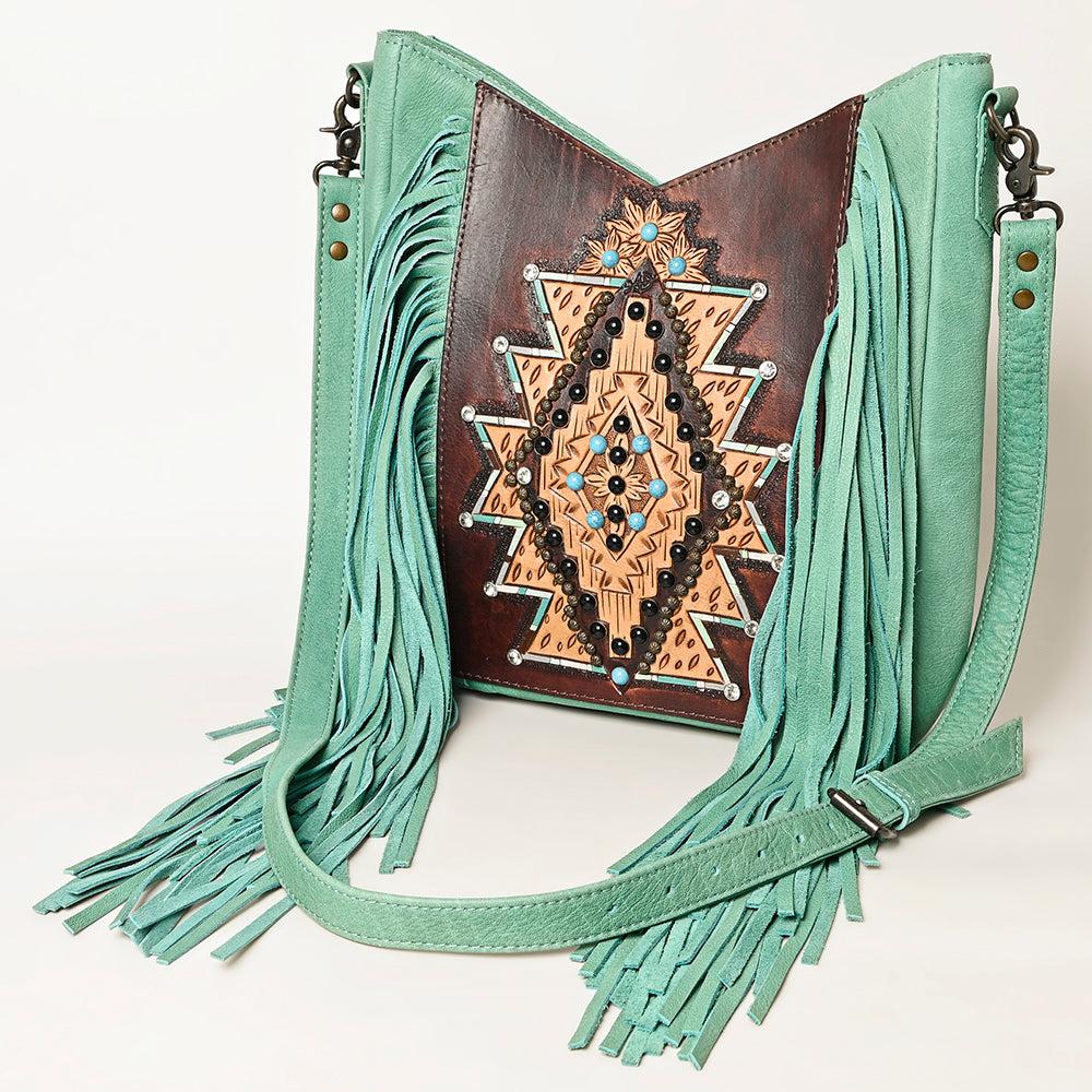 ADBG1199 American Darling Western Hand Tooled Leather Fringe Crossbody Bag
