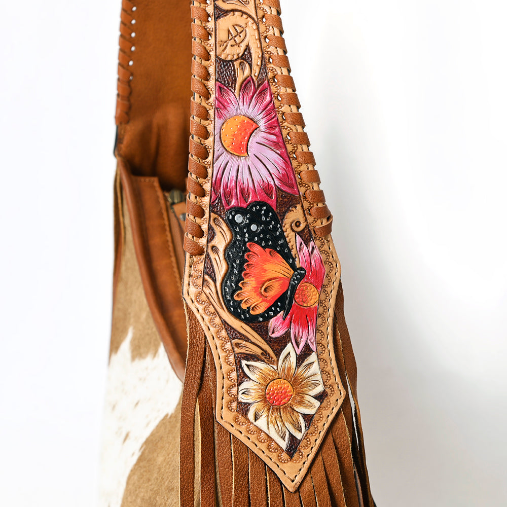 LC-ADBG803 Annie Western Hobo Bag Hair-On Cowhide & Tooled Leather Shoulder Purse