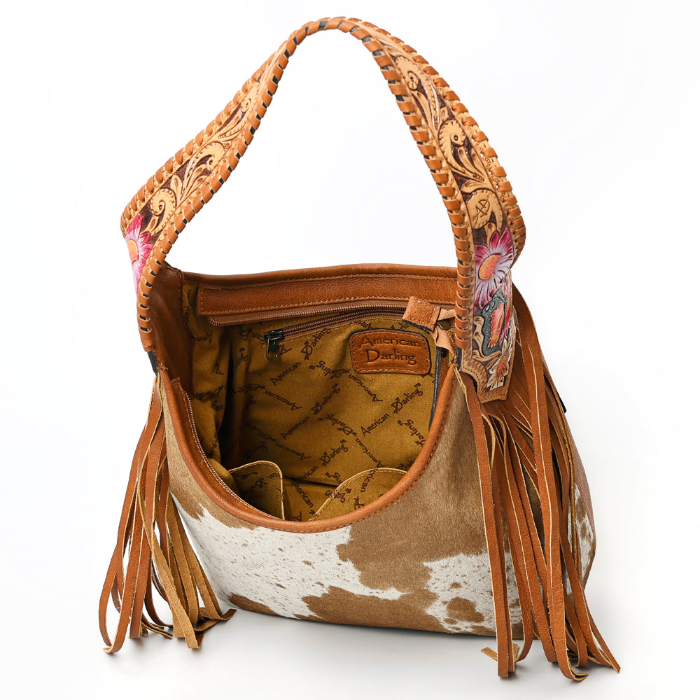 LC-ADBG803 Annie Western Hobo Bag Hair-On Cowhide & Tooled Leather Shoulder Purse