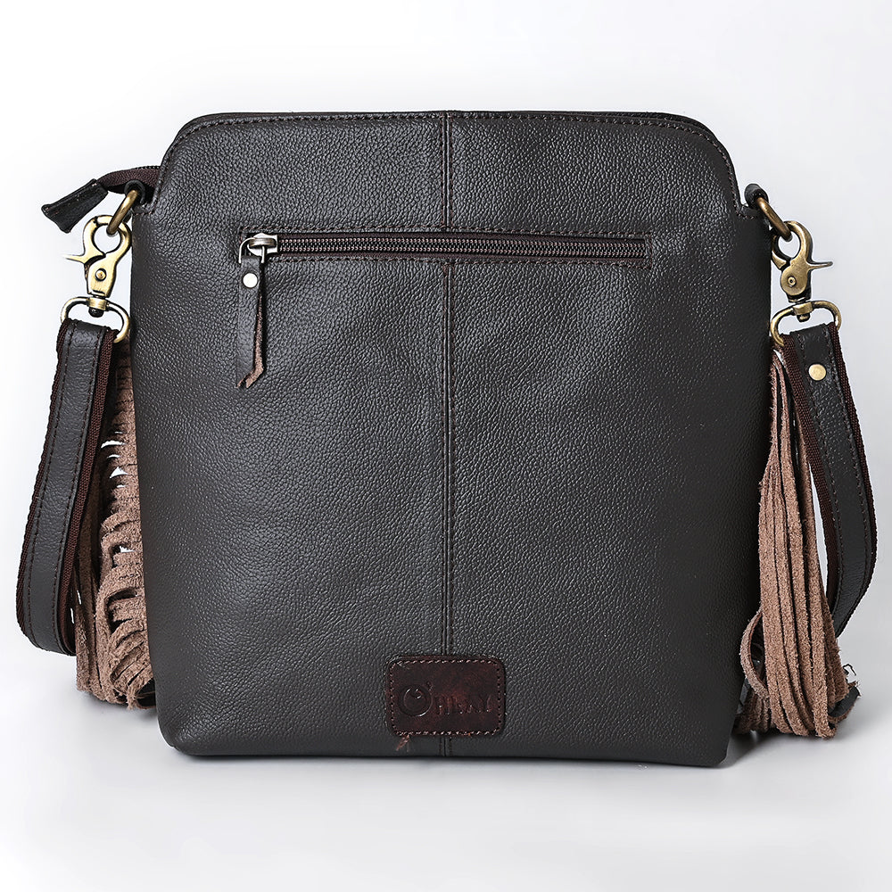 SKBA116 Large Crossbody Hand Tooled Saddle Leather and Upcycled Canvas Ladies Bag 13.5x12.5   KBA