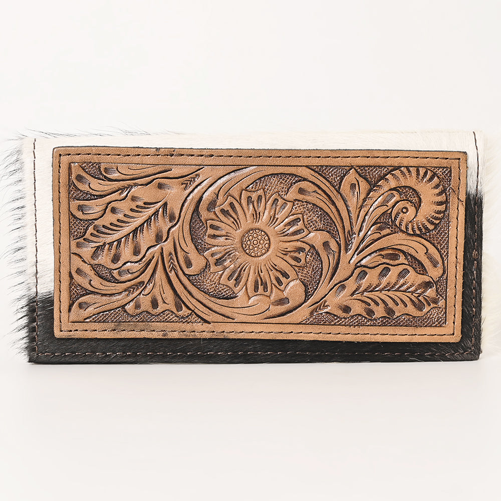 KBG139 WALLET Hand Tooled Saddle Leather with Cowhide Leather and Upcycled Canvas Ladies Ba