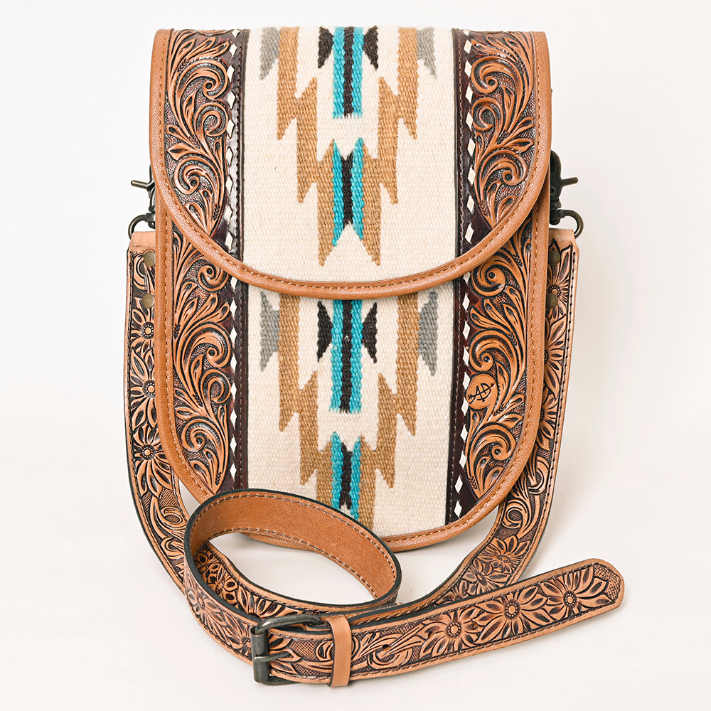 ADBG1202 American Darling Western Hand Tooled Leather Saddle Blanket Crossbody Bag