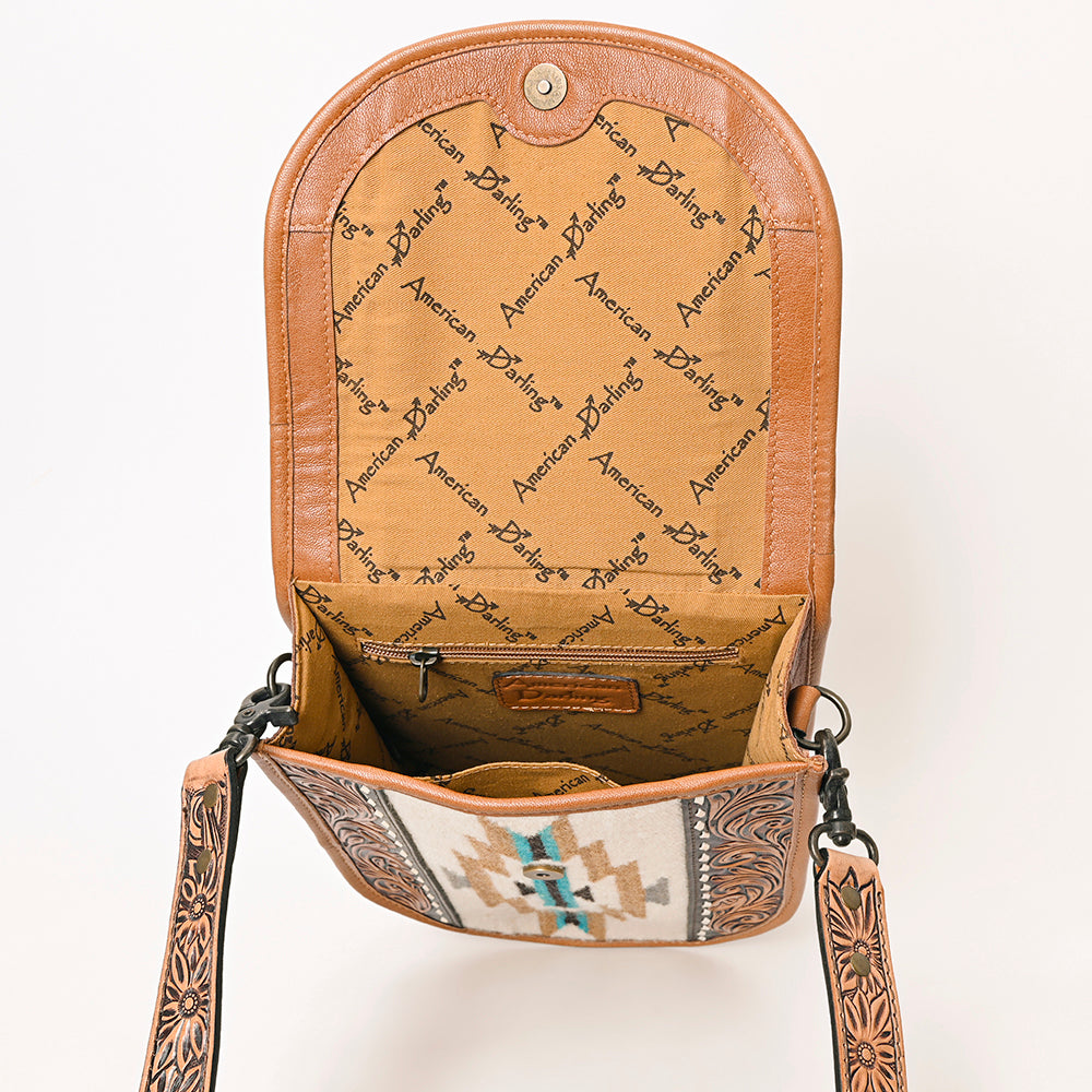 ADBG1202 American Darling Western Hand Tooled Leather Saddle Blanket Crossbody Bag