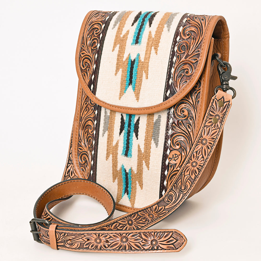 ADBG1202 American Darling Western Hand Tooled Leather Saddle Blanket Crossbody Bag