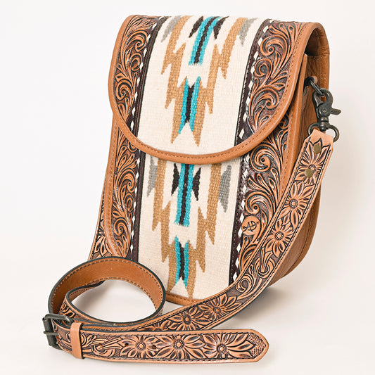 ADBG1202 American Darling Western Hand Tooled Leather Saddle Blanket Crossbody Bag