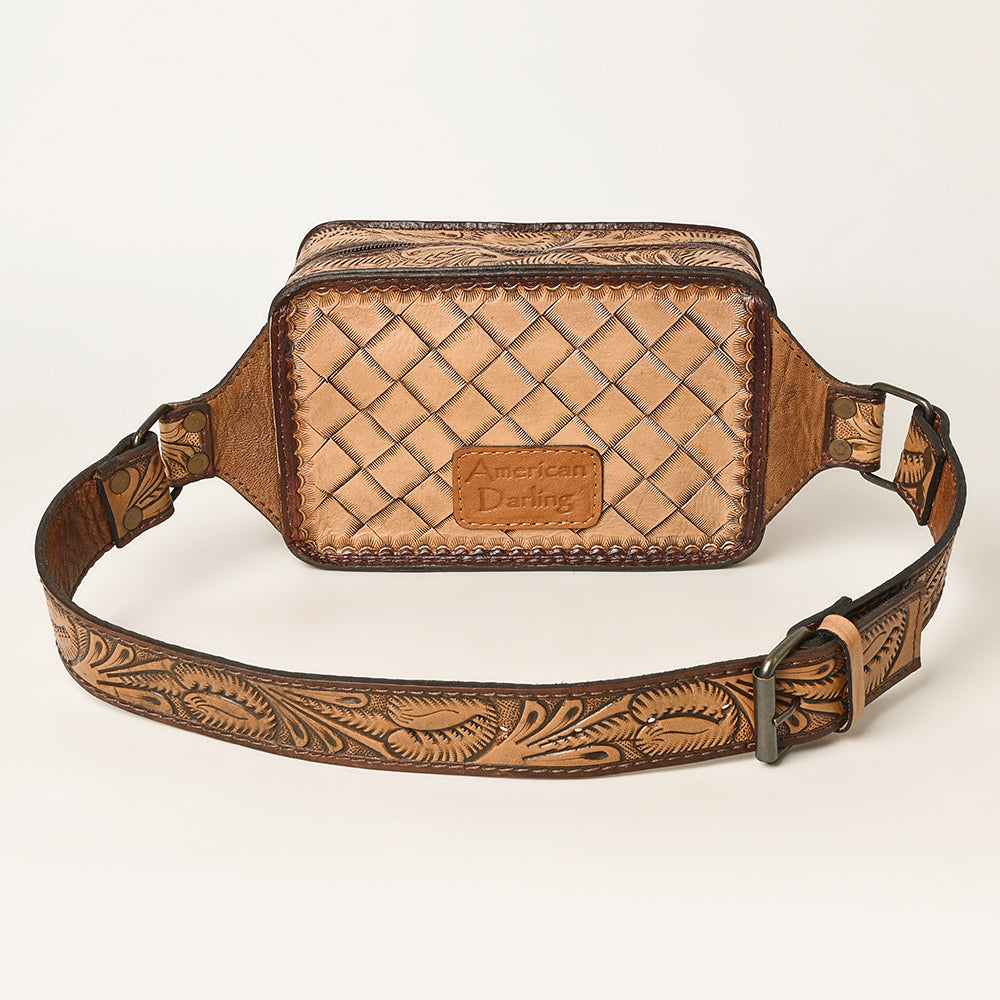 ADBG1208 American Darling Western Hand-Tooled Leather Fanny Pack | Floral Carved Genuine Leather Waist Bag