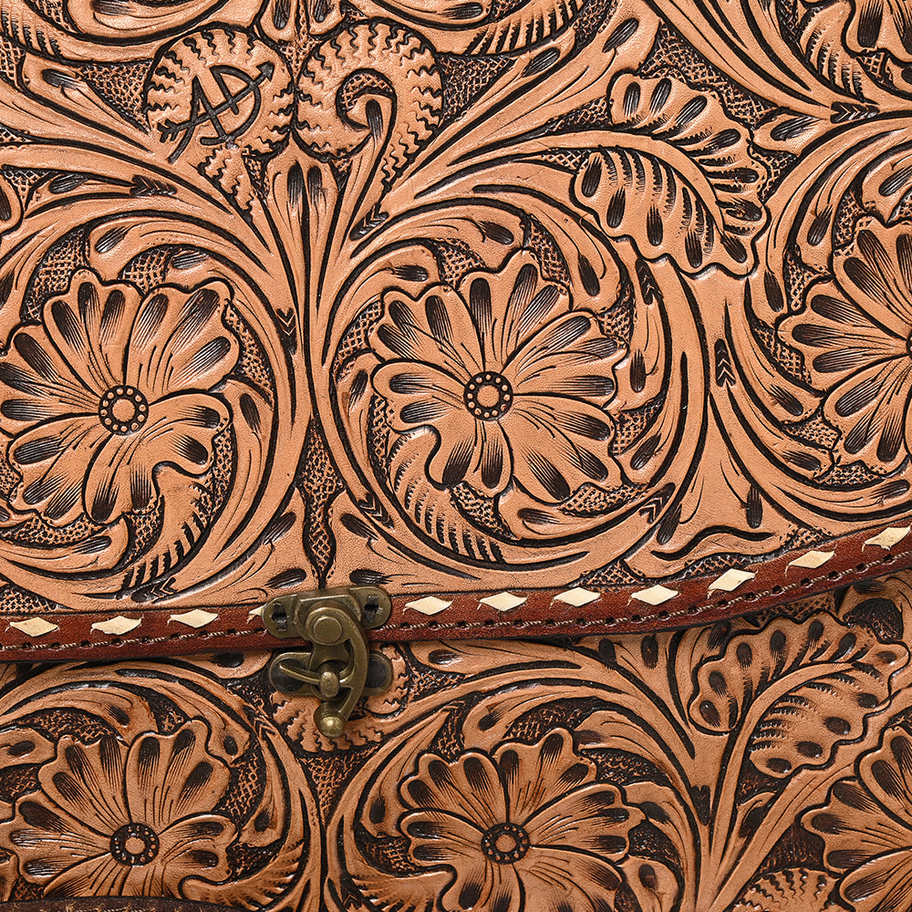 ADBG1210 American Darling Western Hand-Tooled Leather Briefcase Bag | Floral Carved Genuine Leather Work Tote