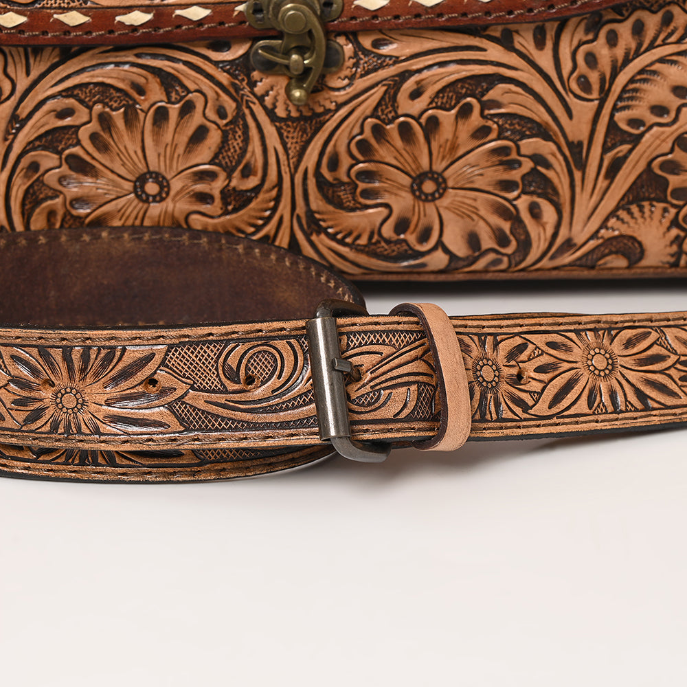 ADBG1210 American Darling Western Hand-Tooled Leather Briefcase Bag -Floral Carved Genuine Leather Work Tote