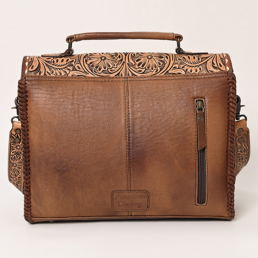 ADBG1210 American Darling Western Hand-Tooled Leather Briefcase Bag | Floral Carved Genuine Leather Work Tote