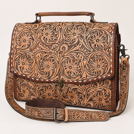 ADBG1210 American Darling Western Hand-Tooled Leather Briefcase Bag | Floral Carved Genuine Leather Work Tote