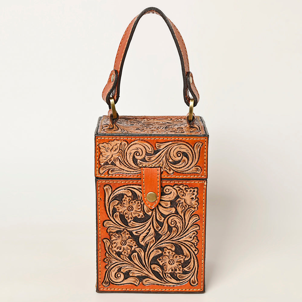 ADBGA463 American Darling Hand Tooled Leather Floral Carved Western Jewelry case