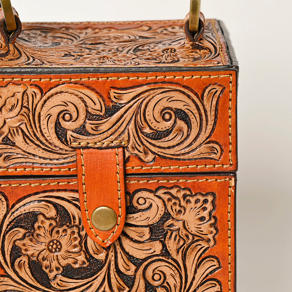 ADBGA463 American Darling Hand Tooled Leather Floral Carved Western Jewelry case