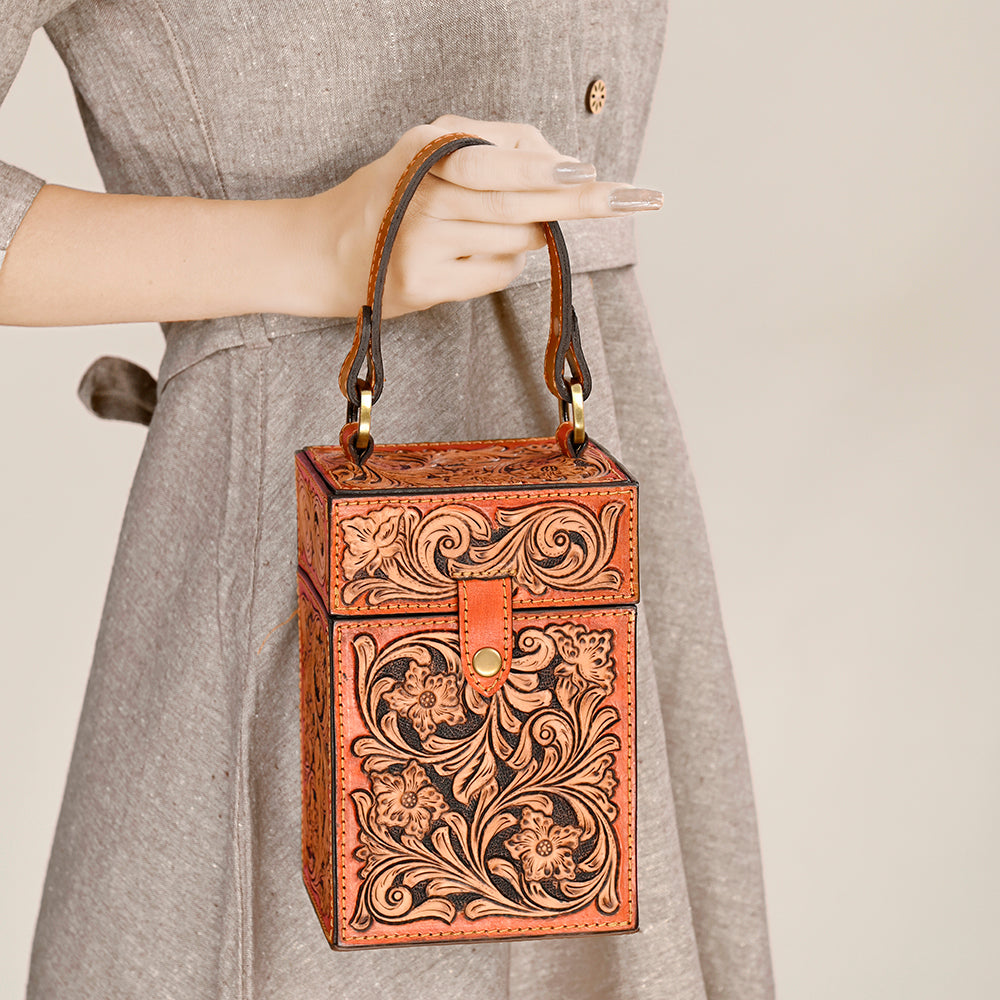 ADBGA463 American Darling Hand Tooled Leather Floral Carved Western Jewelry case