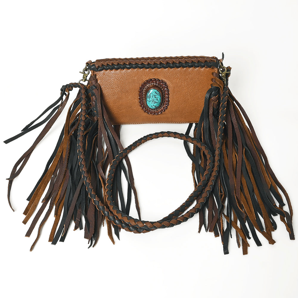 ADBGM277 Mini Fringe Crossbody - Braided Leather & Turquoise Concho