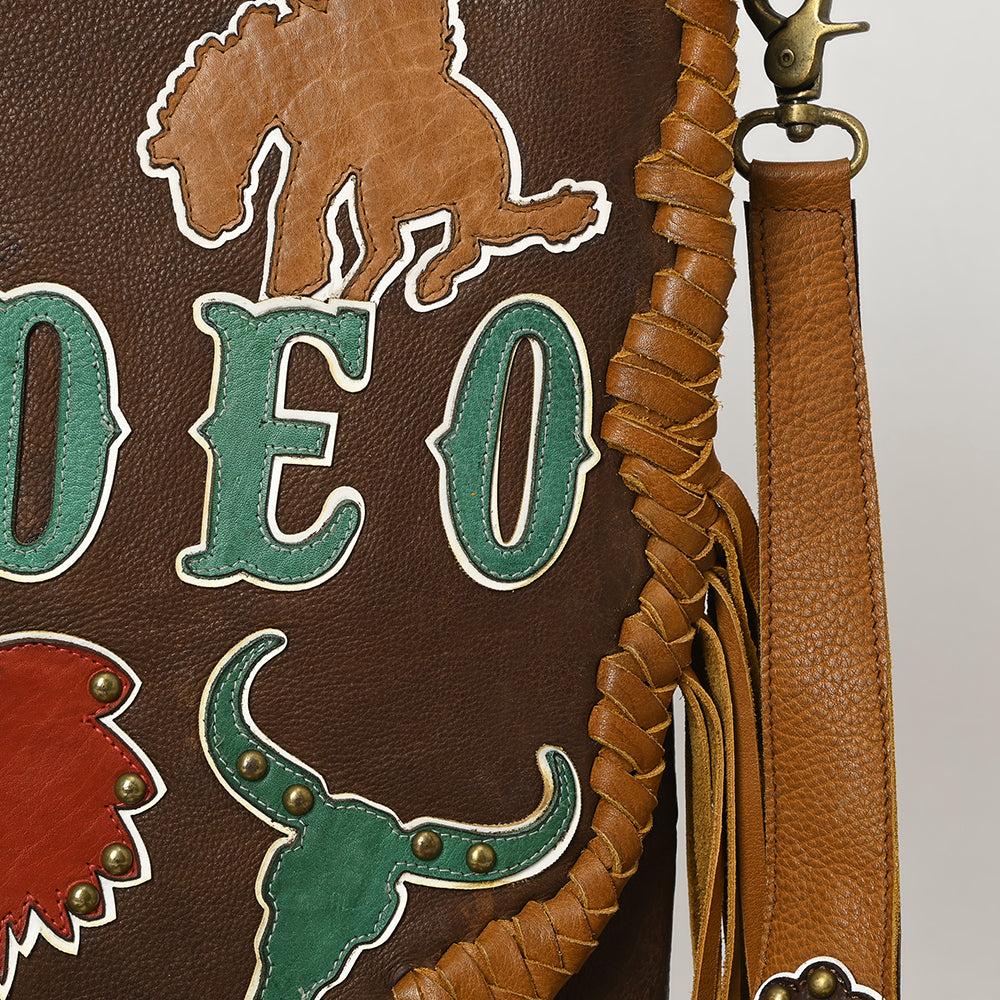 ADBGM351 Western Rodeo Leather Messenger Bag with Fringe & Tooled Motifs - Cowgirl Messenger Saddle Purse