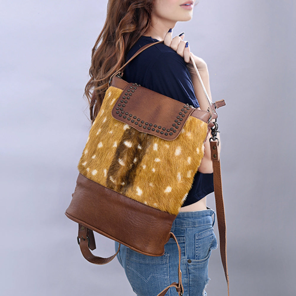 ADBG1212 American Darling Western Hair-On Cowhide Leather Shoulder Bag with Studded Flap & Adjustable Strap