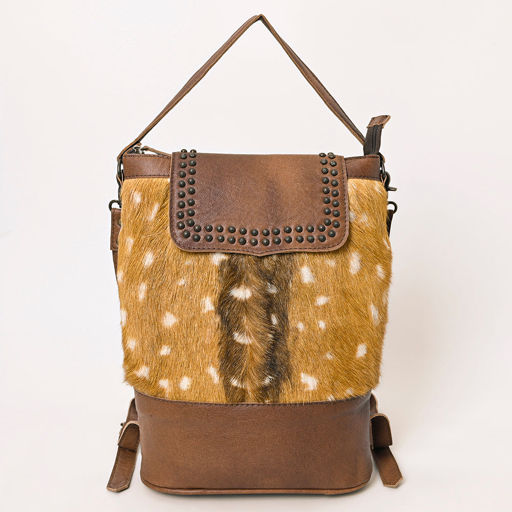 ADBG1212 American Darling Western Hair-On Cowhide Leather Shoulder Bag with Studded Flap & Adjustable Strap
