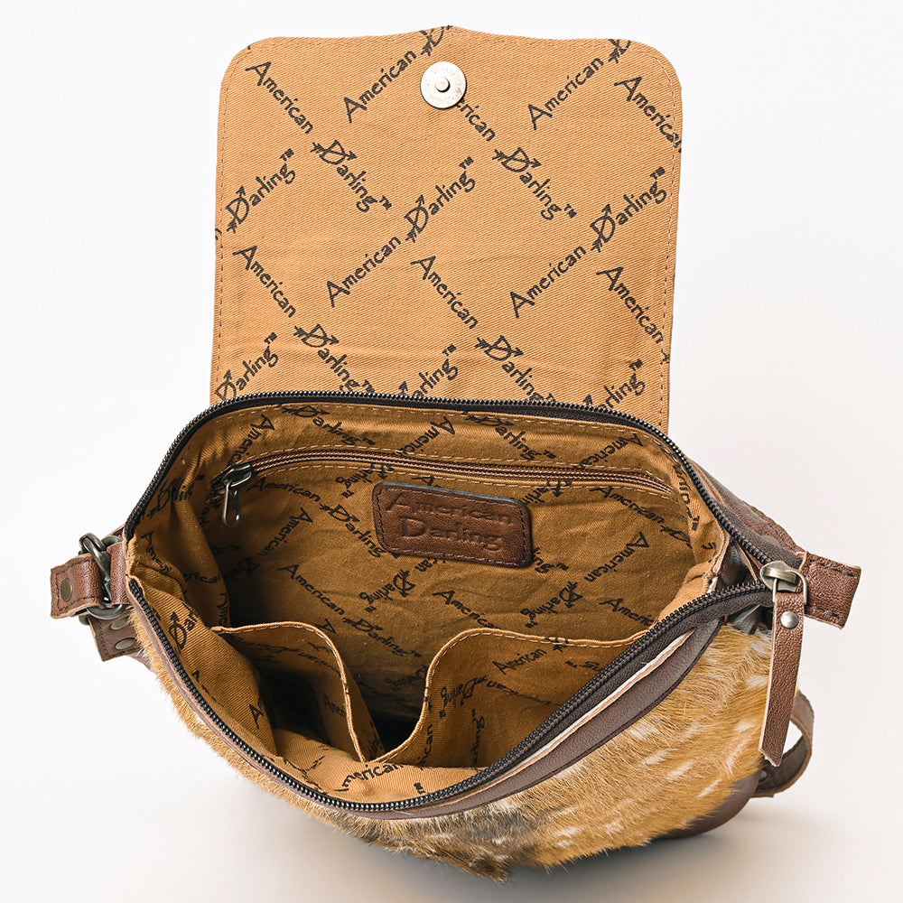 ADBG1212 American Darling Western Hair-On Cowhide Leather Shoulder Bag with Studded Flap & Adjustable Strap