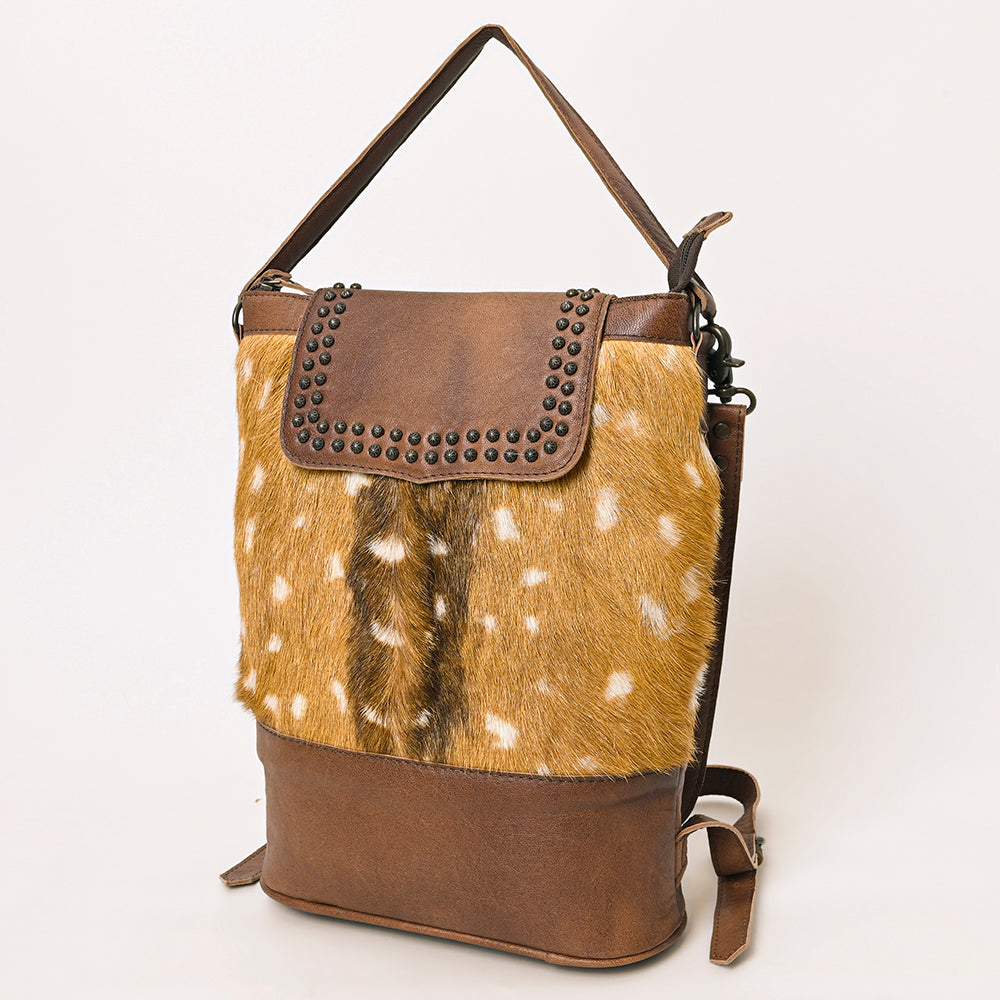 ADBG1212 American Darling Western Hair-On Cowhide Leather Shoulder Bag with Studded Flap & Adjustable Strap