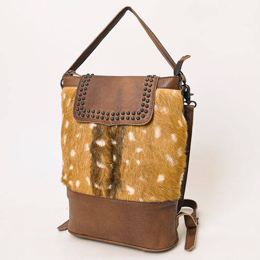 ADBG1212 American Darling Western Hair-On Cowhide Leather Shoulder Bag with Studded Flap & Adjustable Strap