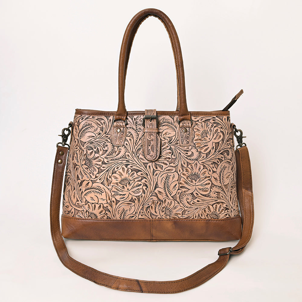 ADBG1213 American Darling Western Hand-Tooled Genuine Leather Tote Bag | Floral Carved Designer Handbag