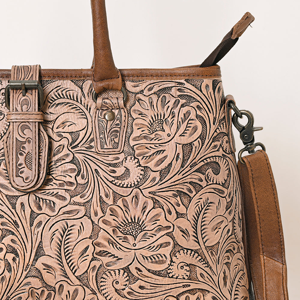 ADBG1213 American Darling Western Hand-Tooled Genuine Leather Tote Bag | Floral Carved Designer Handbag