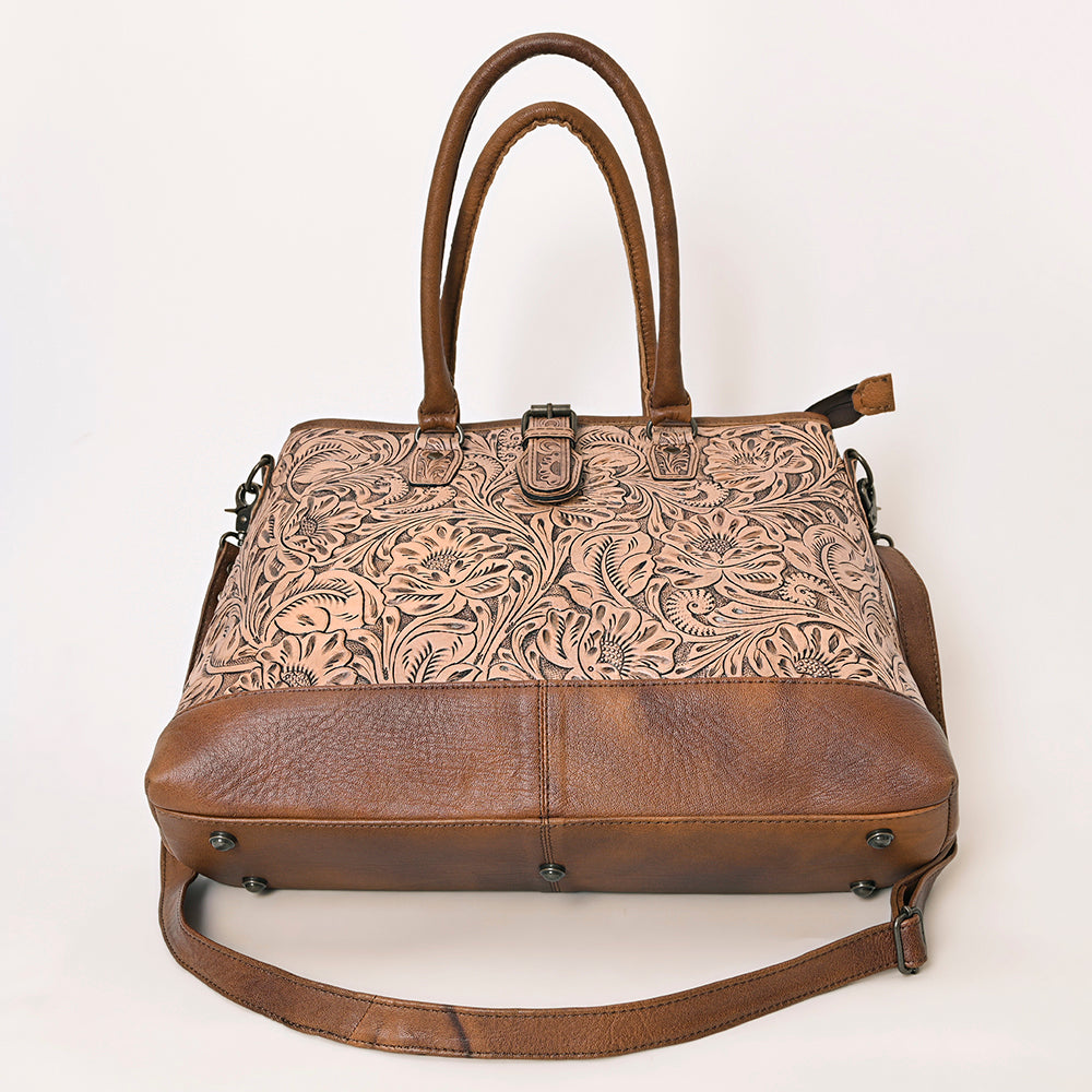ADBG1213 American Darling Western Hand-Tooled Genuine Leather Tote Bag | Floral Carved Designer Handbag