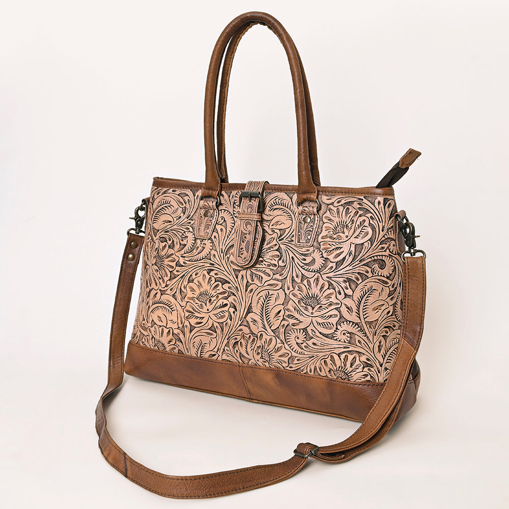 ADBG1213 American Darling Western Hand-Tooled Genuine Leather Tote Bag | Floral Carved Designer Handbag