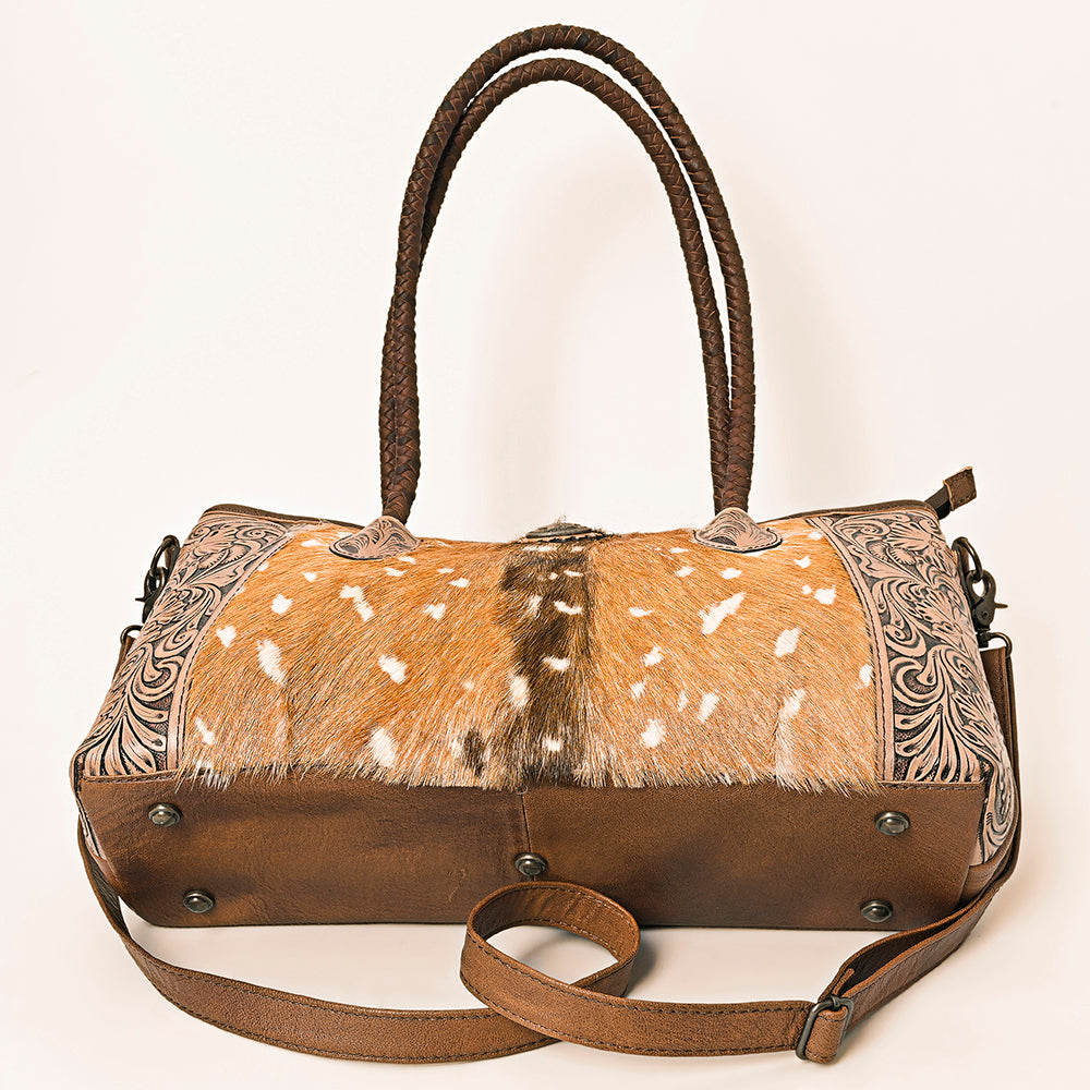 ADBG1214 American Darling Western Hair-On Cowhide Tote Bag with Hand-Tooled Leather & Dual Carry Handles