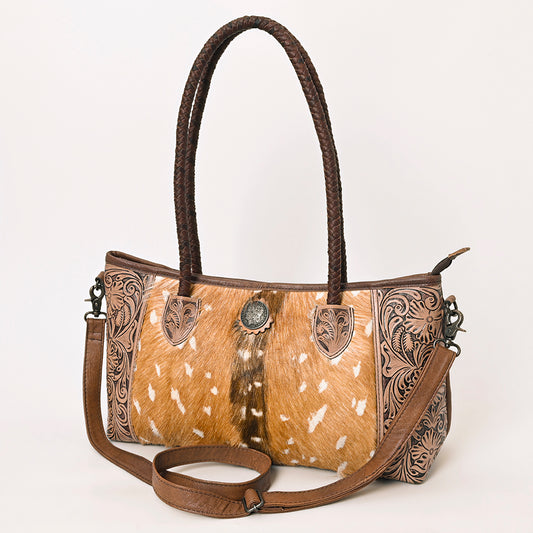 ADBG1214 American Darling Western Hair-On Cowhide Tote Bag with Hand-Tooled Leather & Dual Carry Handles