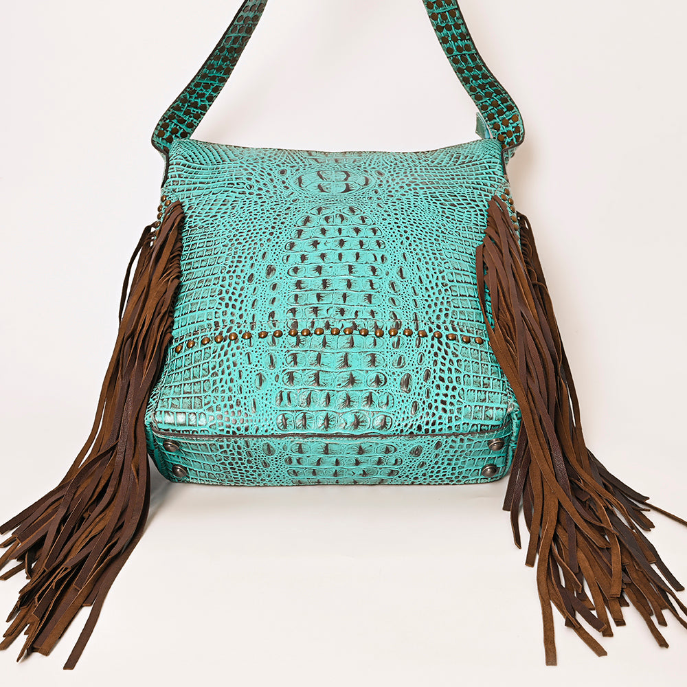 ADBG1216 American Darling Crocodile Embossed Genuine Leather Western Fringe Shoulder Bag