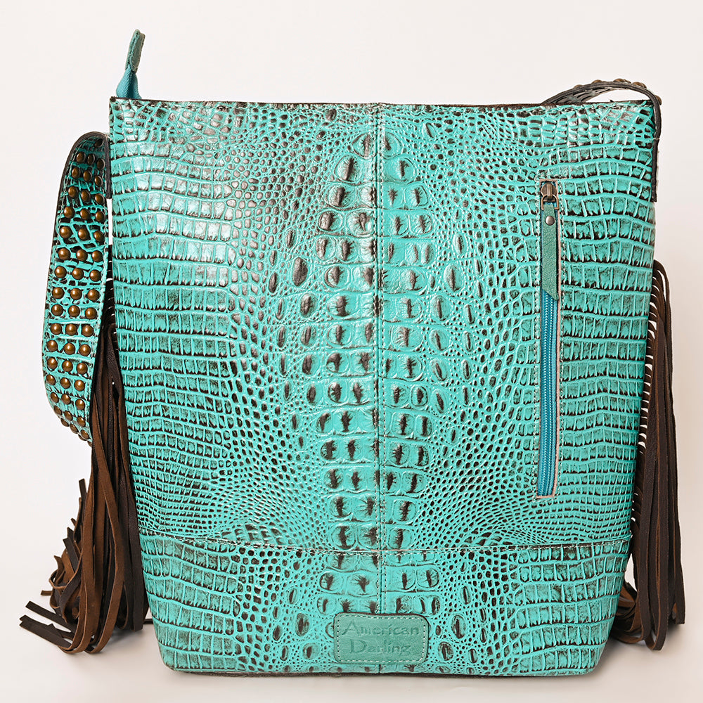 ADBG1216 American Darling Crocodile Embossed Genuine Leather Western Fringe Shoulder Bag