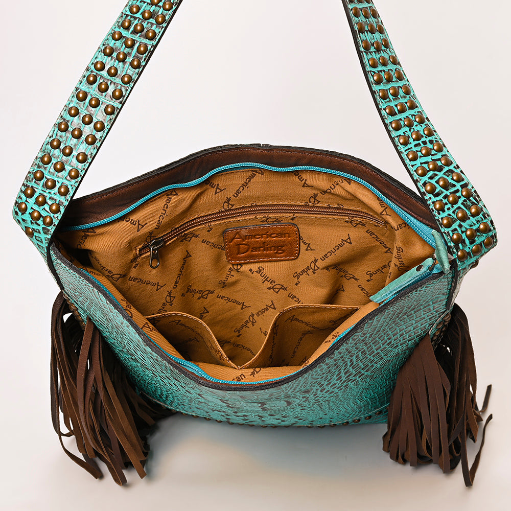 ADBG1216 American Darling Crocodile Embossed Genuine Leather Western Fringe Shoulder Bag