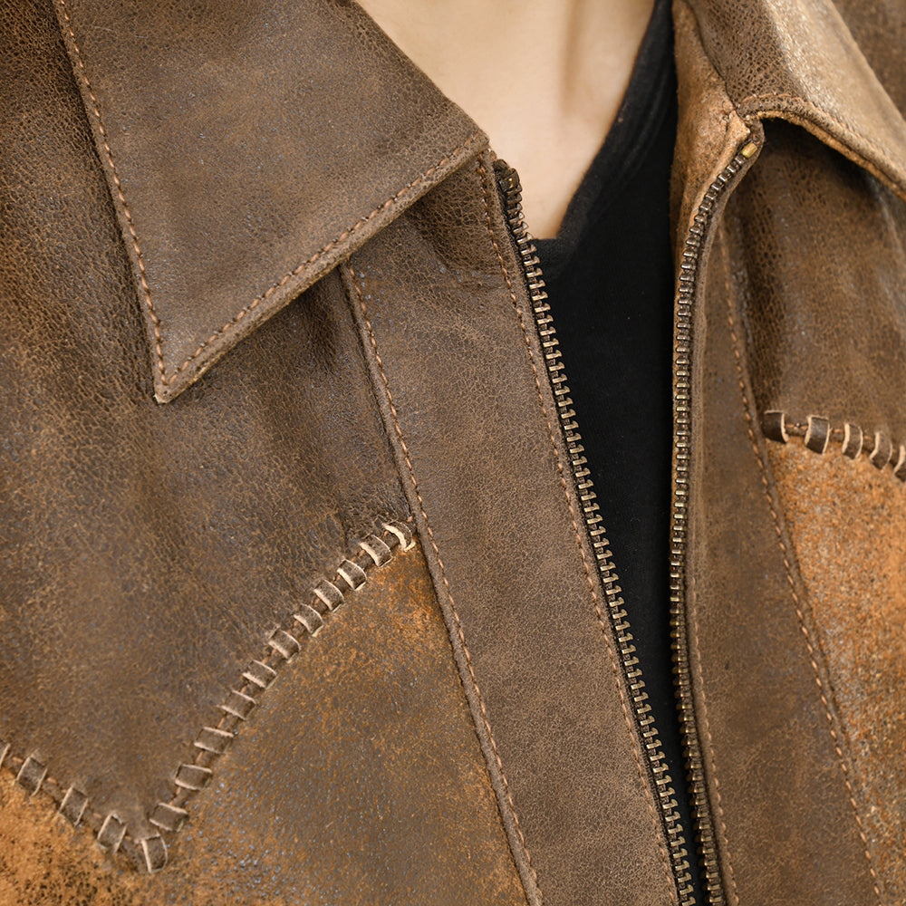 LC-ADJKT035 Genuine Vintage Leather Women Shirt Jacket Dress