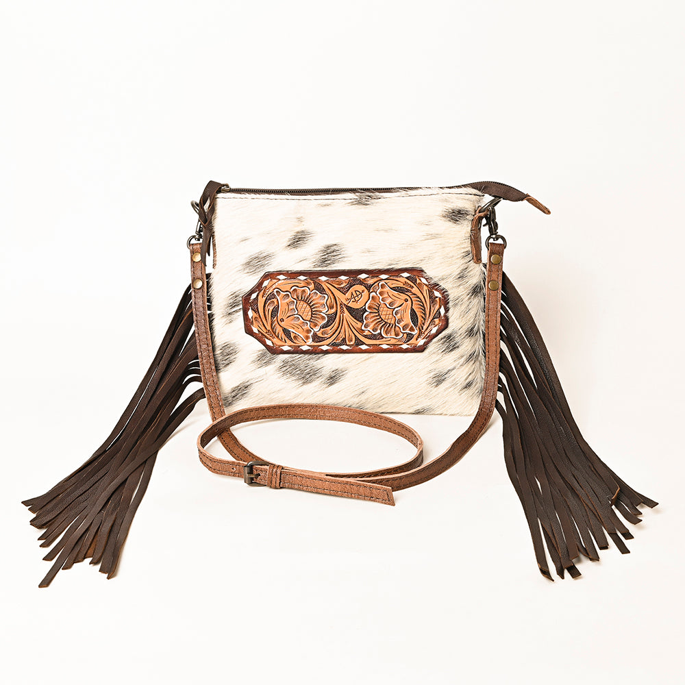 ADBG109 American Darling Hair-On Cowhide Leather Western Small Crossbody Bag with Fringes