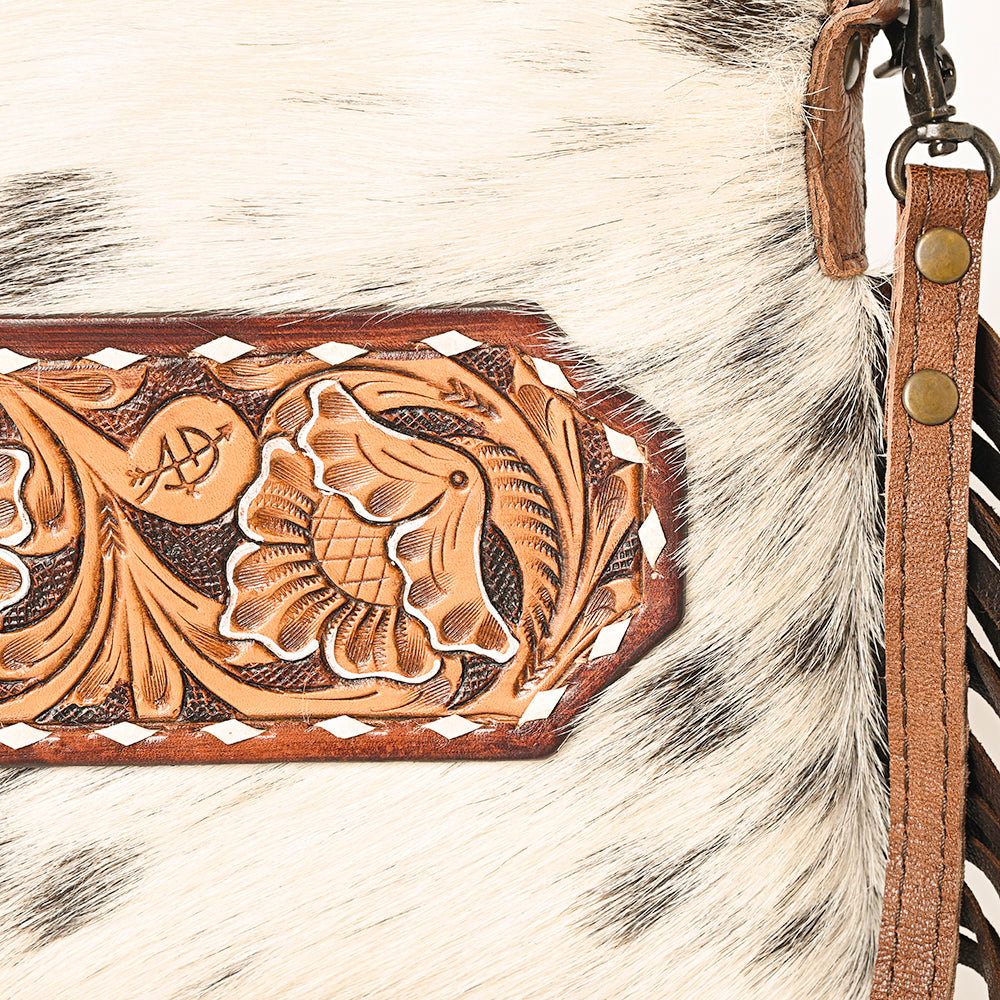 ADBG109 American Darling Hair-On Cowhide Leather Western Small Crossbody Bag with Fringes