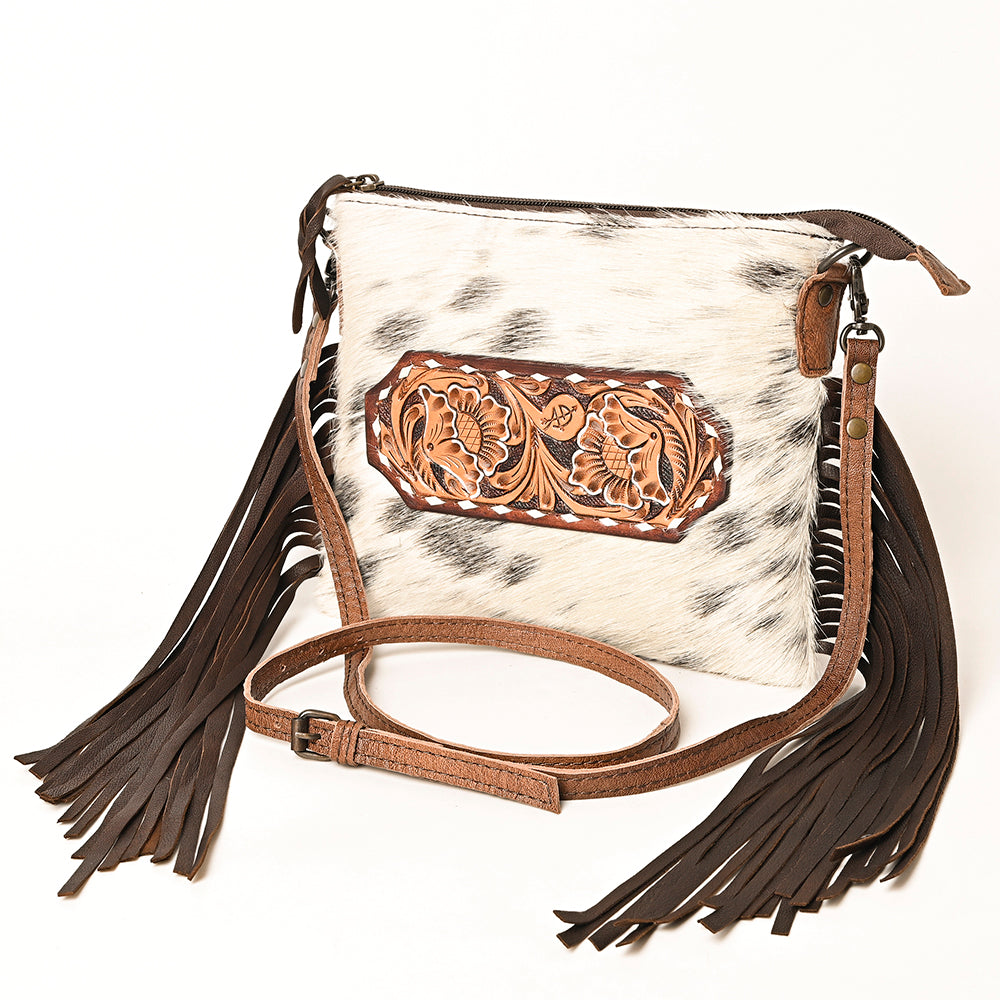 ADBG109 American Darling Hair-On Cowhide Leather Western Small Crossbody Bag with Fringes