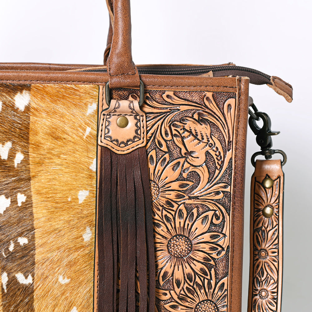 ADBG230 American Darling Western Tote Bag - Handcrafted Hair-On Cowhide & Hand-Tooled Leather