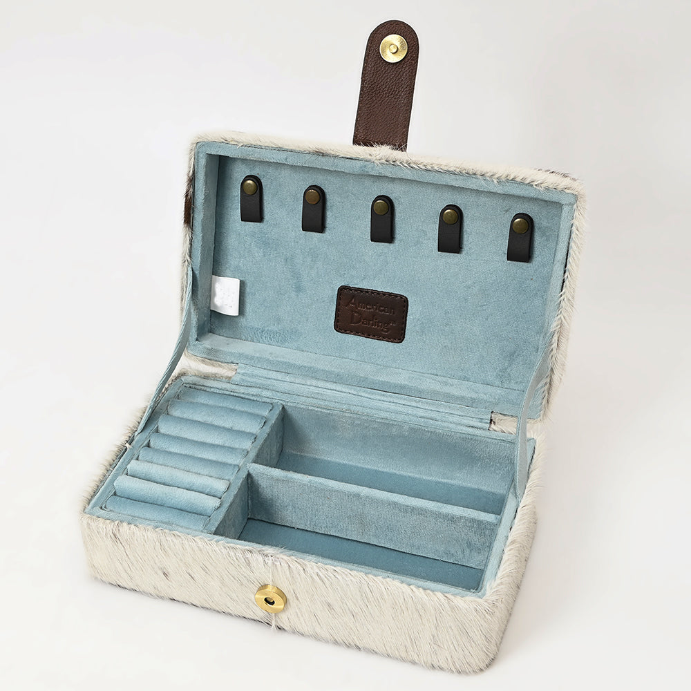 ADBGA422 Genuine Western Leather Jewelry Box Hand Tooled Floral & Cowhide by American Darling