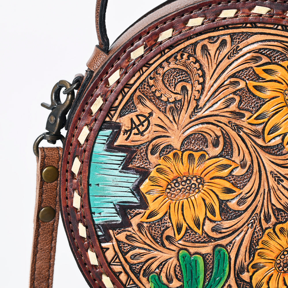 ADBG1188 American Darling Western Tooled Leather Canteen Bag Floral Carved Inlay