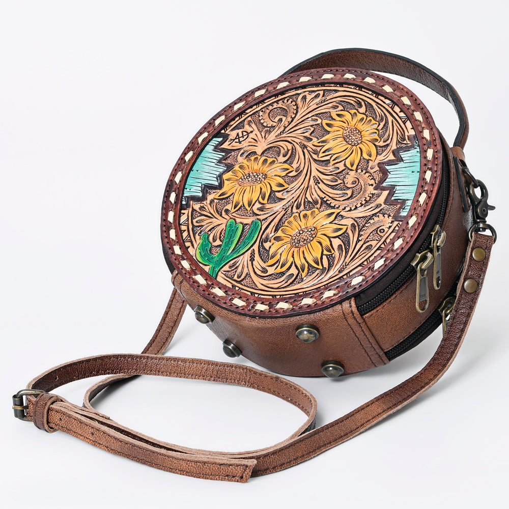 ADBG1188 American Darling Western Tooled Leather Canteen Bag Floral Carved Inlay