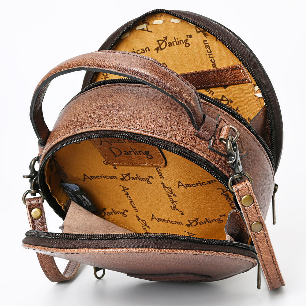 ADBG1188 American Darling Western Tooled Leather Canteen Bag Floral Carved Inlay