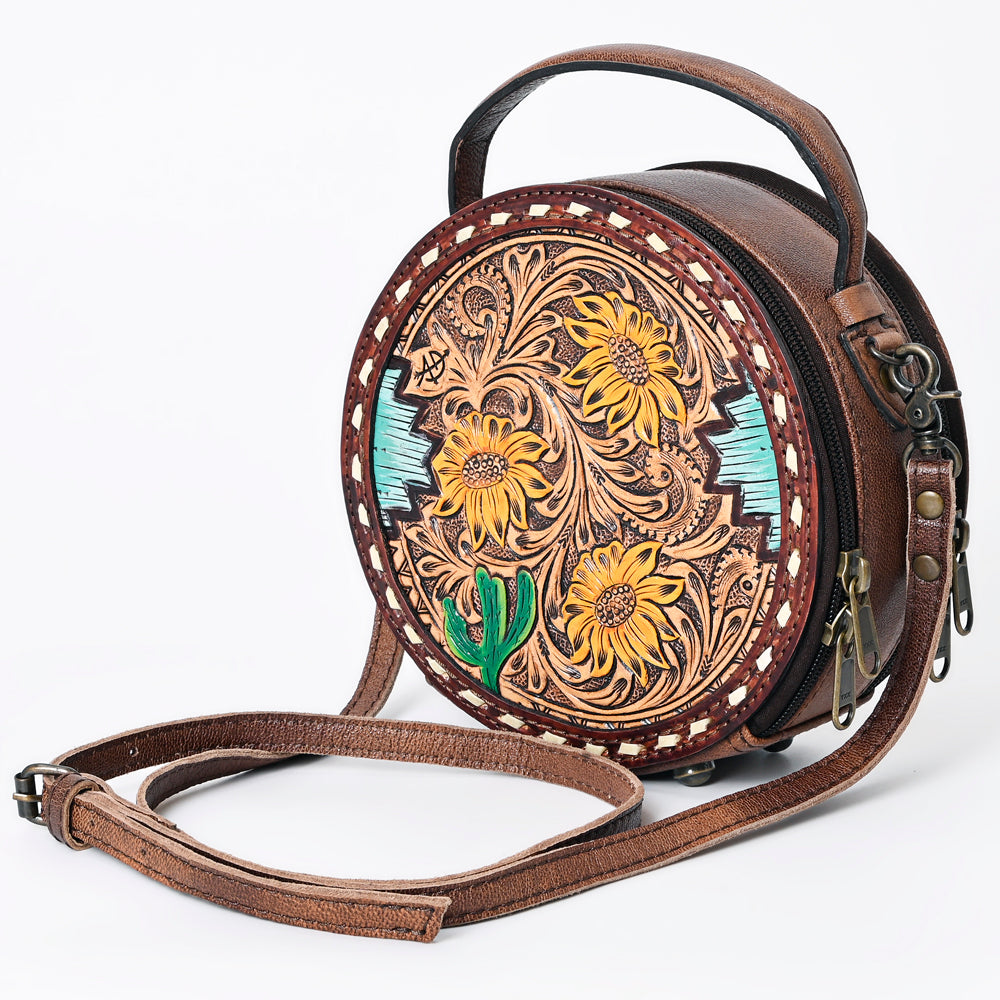 ADBG1188 American Darling Western Tooled Leather Canteen Bag Floral Carved Inlay