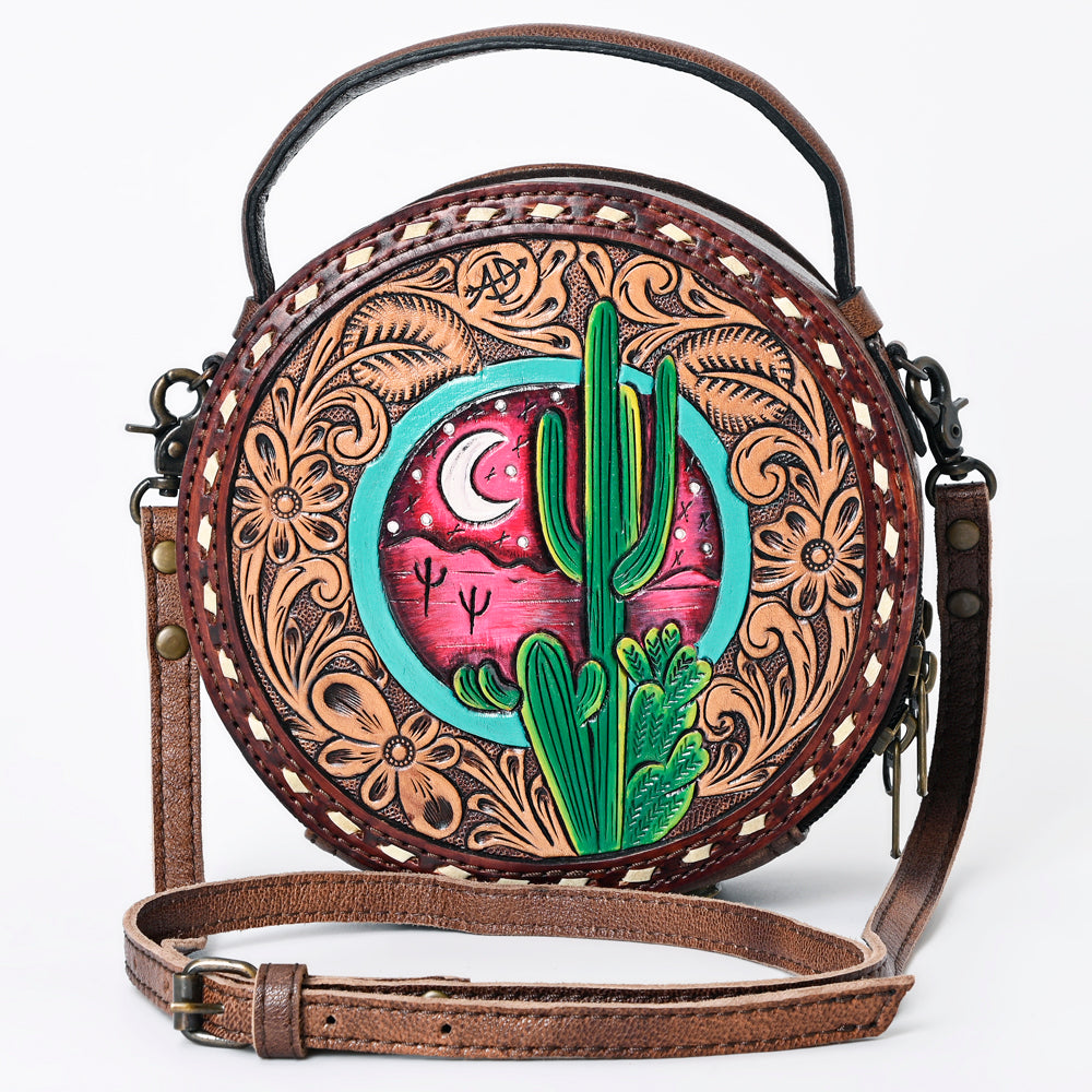 ADBG1188 American Darling Western Tooled Leather Canteen Bag Floral Carved Inlay