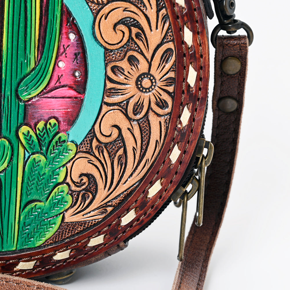 ADBG1188 American Darling Western Tooled Leather Canteen Bag Floral Carved Inlay