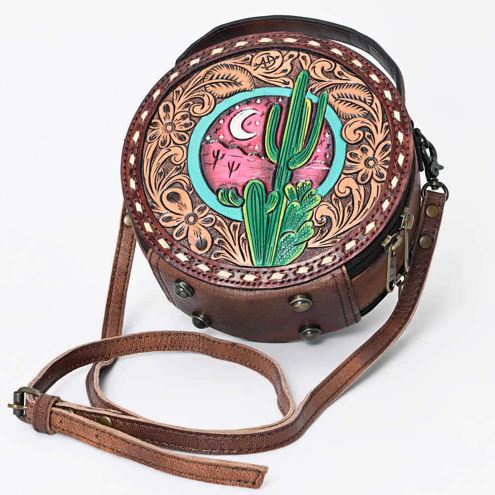 ADBG1188 American Darling Western Tooled Leather Canteen Bag Floral Carved Inlay