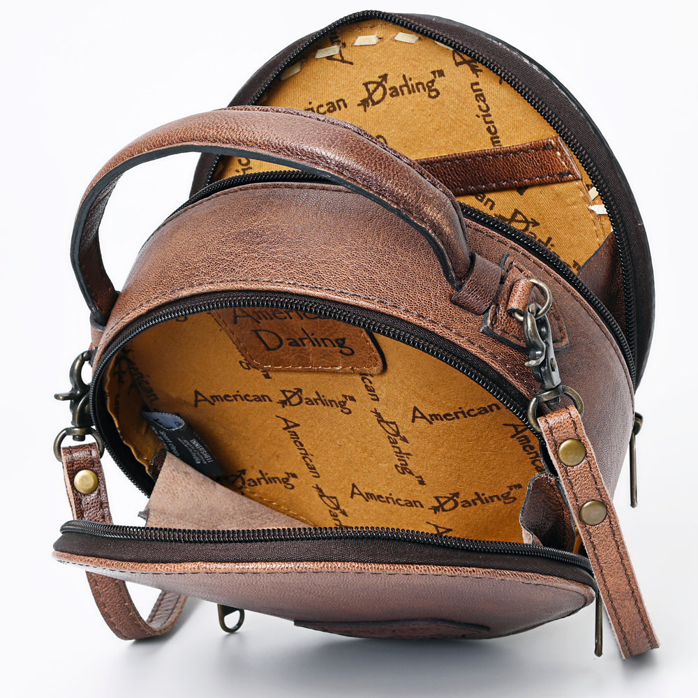 ADBG1188 American Darling Western Tooled Leather Canteen Bag Floral Carved Inlay